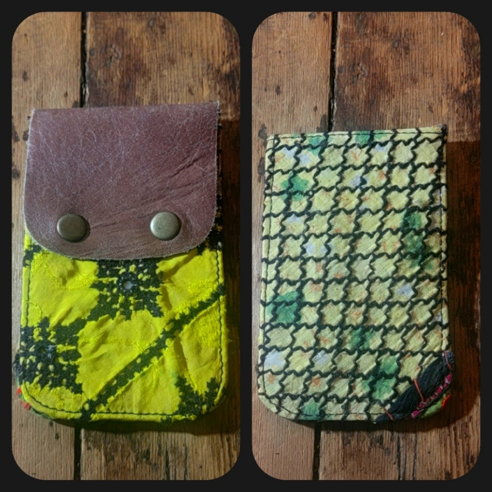 🧠🍳 Free People Boho Embroidered Repurposed vtg banjara hippie Wallet card case